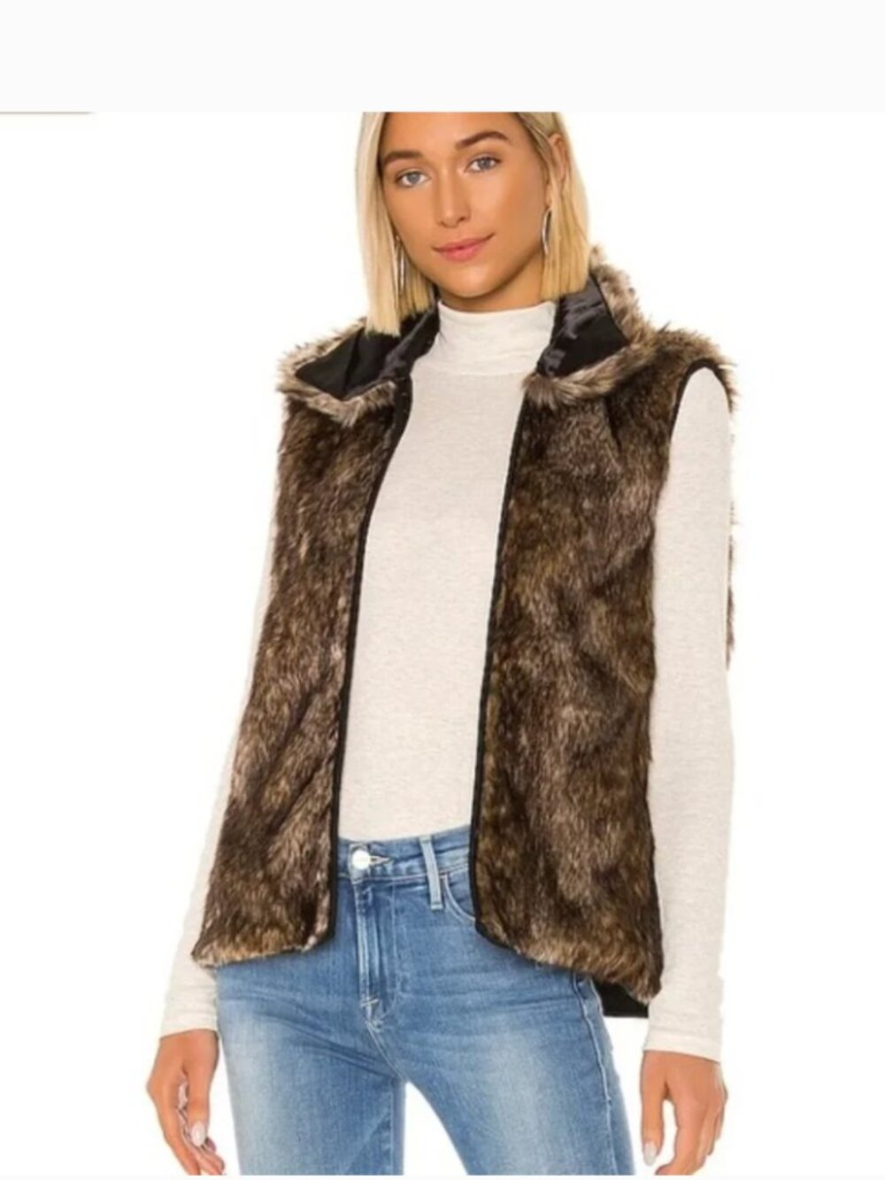 FRAME Faux Fur Vest Brown M Zip Out Liner Gilet